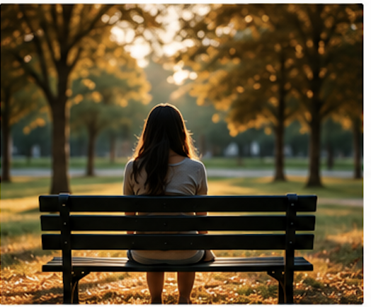 Woman sitting alone in a park
